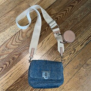 True Religion Blue Quilted Denim Crossbody Bag with Adjustable Strap